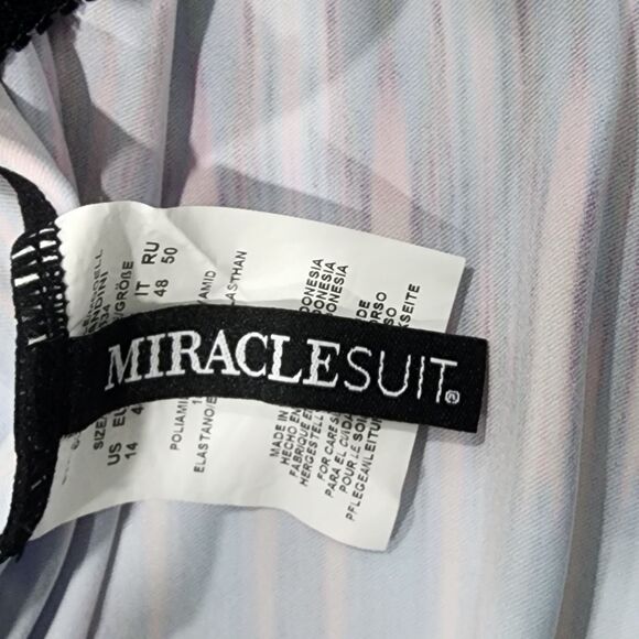 Miraclesuit Women's Blue Chevron Marrakech Underwire Bandini Top w/ Strap sz 14 - Picture 7 of 9